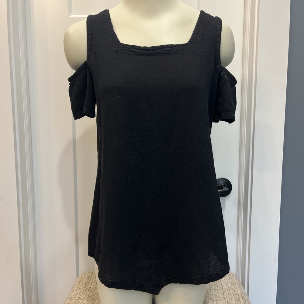 Oh My Gauze Top Women's Square Neck Cut Out Cotton Cold Shoulder Shirt Boho Sz 1